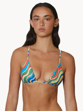 Multicolor Wave Print Triangle Bikini Top - Women Swim